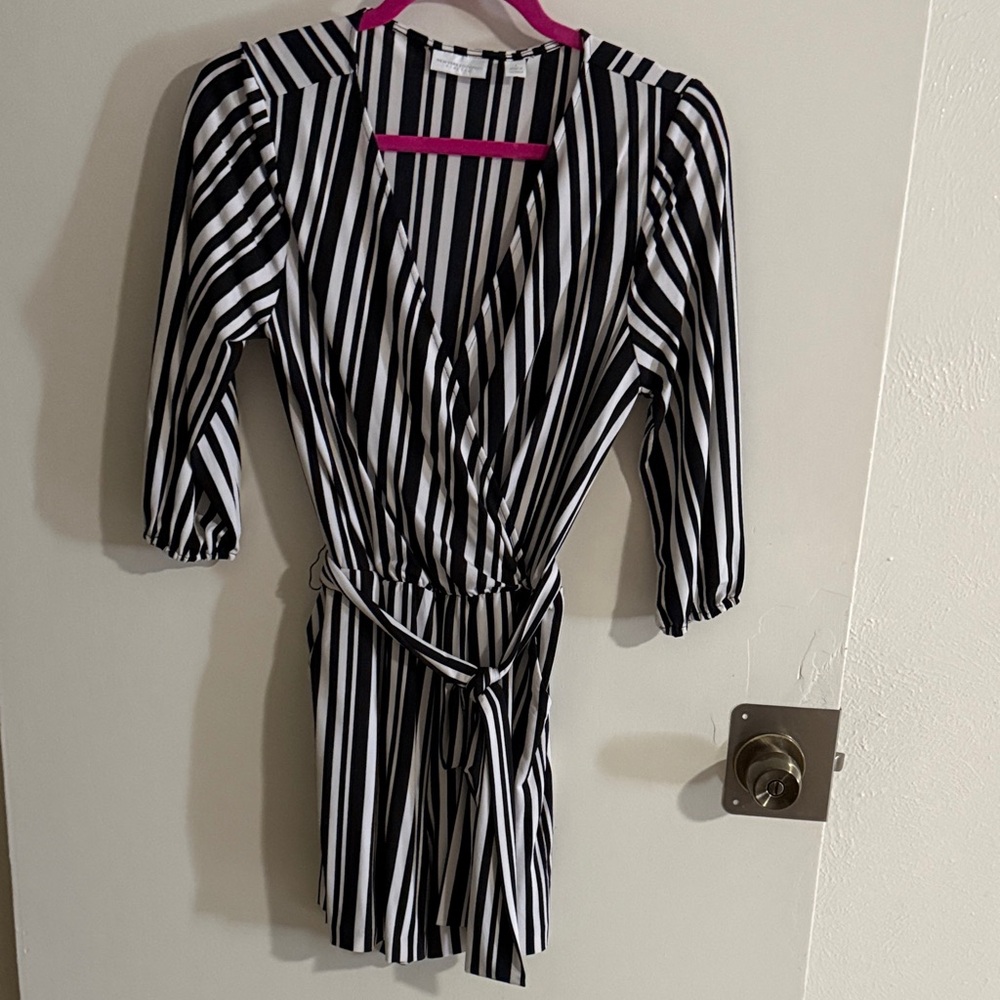 Black and White Striped Wrap Dress